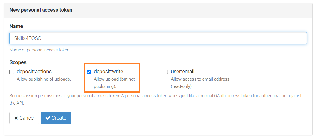 Zenodo New Token Configuration